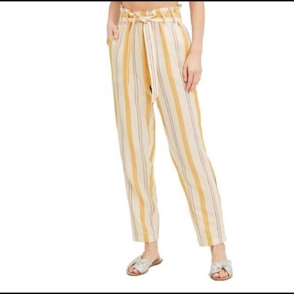 LEMLEM Zeritu High-Waisted Yellow Striped Cotton Pants Small Coastal Beachy - Picture 1 of 5